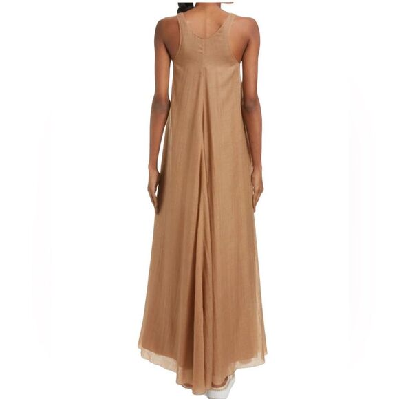 Chloé Silk-Cashmere Blend Gauze Maxi Tank Dress Women’s Mustard Brown Size 42 - Picture 2 of 11